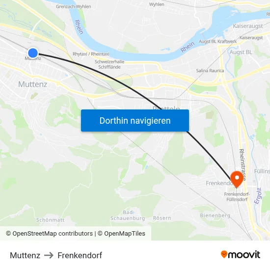 Muttenz to Frenkendorf map