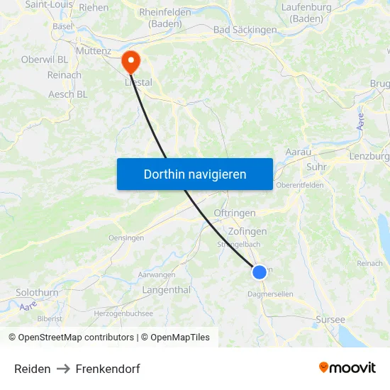 Reiden to Frenkendorf map