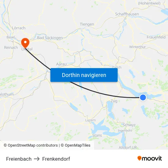 Freienbach to Frenkendorf map
