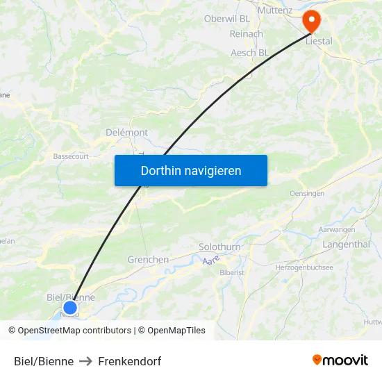 Biel/Bienne to Frenkendorf map