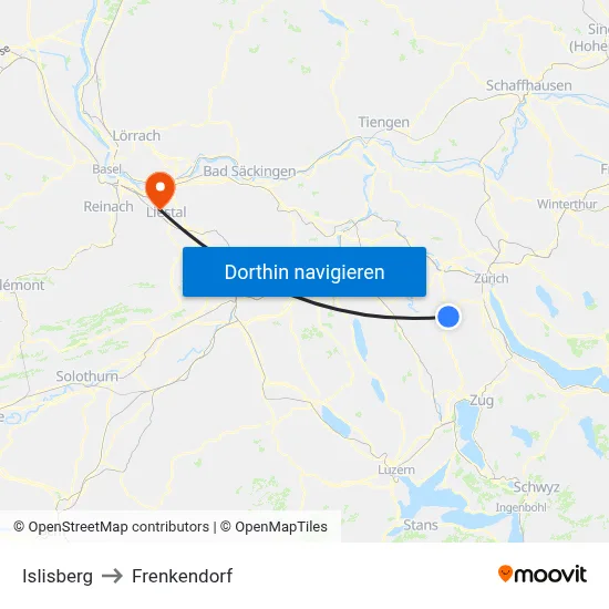Islisberg to Frenkendorf map