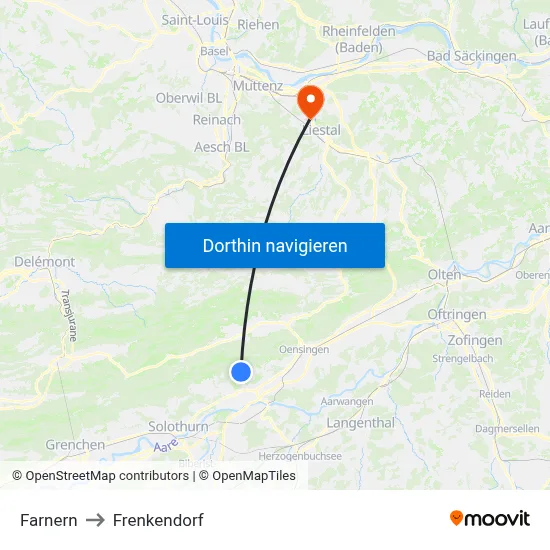 Farnern to Frenkendorf map