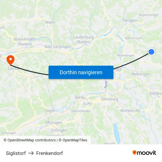 Siglistorf to Frenkendorf map