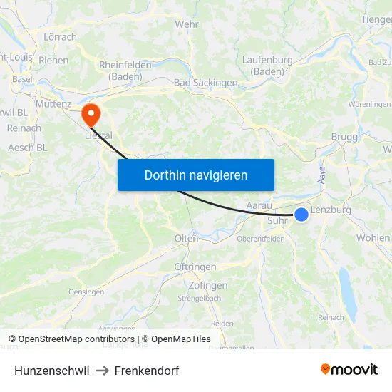 Hunzenschwil to Frenkendorf map