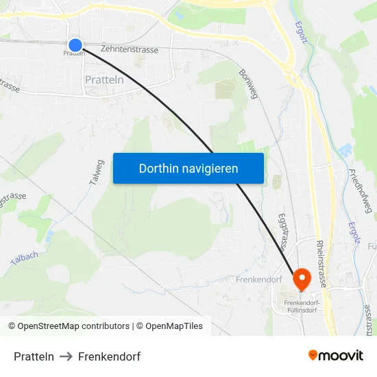 Pratteln to Frenkendorf map