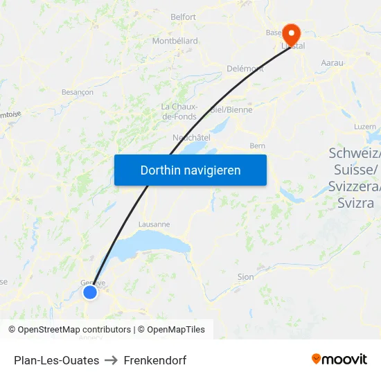 Plan-Les-Ouates to Frenkendorf map