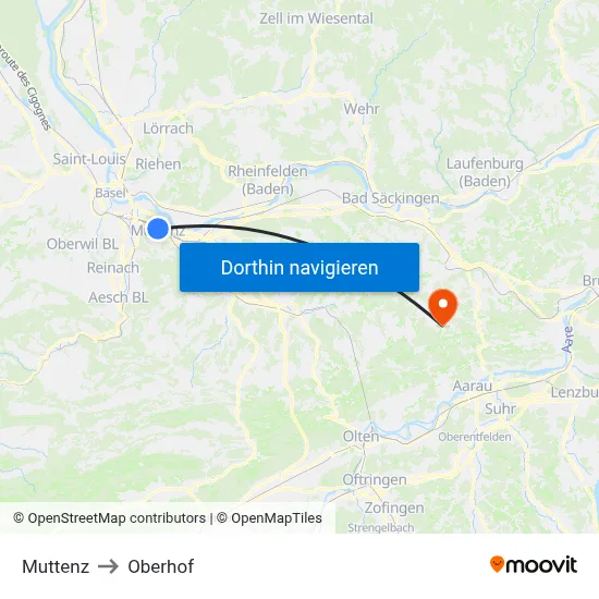 Muttenz to Oberhof map