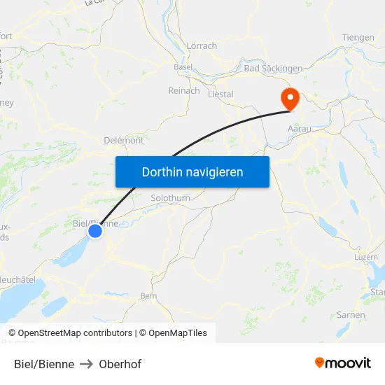Biel/Bienne to Oberhof map