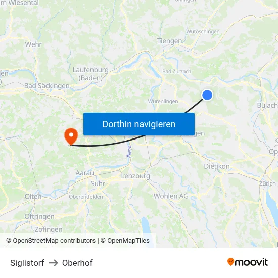 Siglistorf to Oberhof map