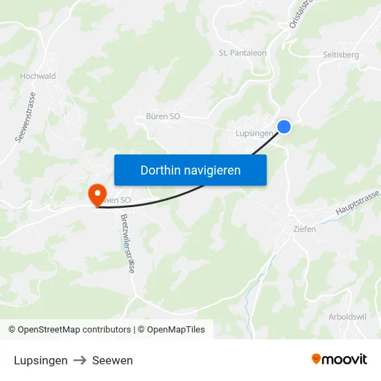Lupsingen to Seewen map