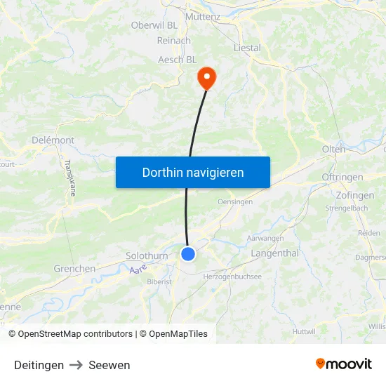 Deitingen to Seewen map