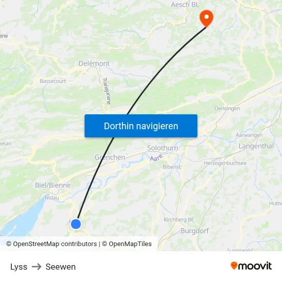 Lyss to Seewen map