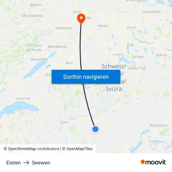 Eisten to Seewen map