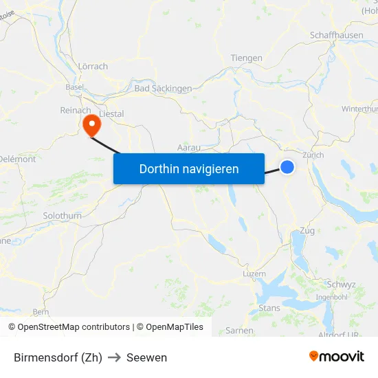 Birmensdorf (Zh) to Seewen map
