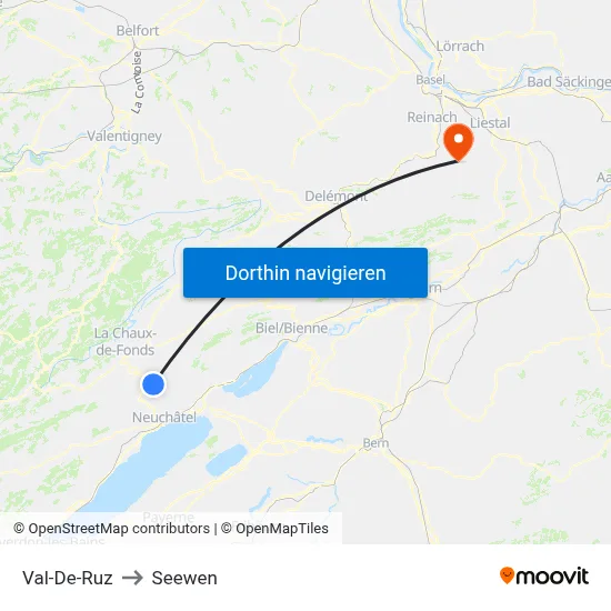Val-De-Ruz to Seewen map