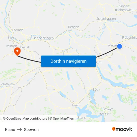 Elsau to Seewen map