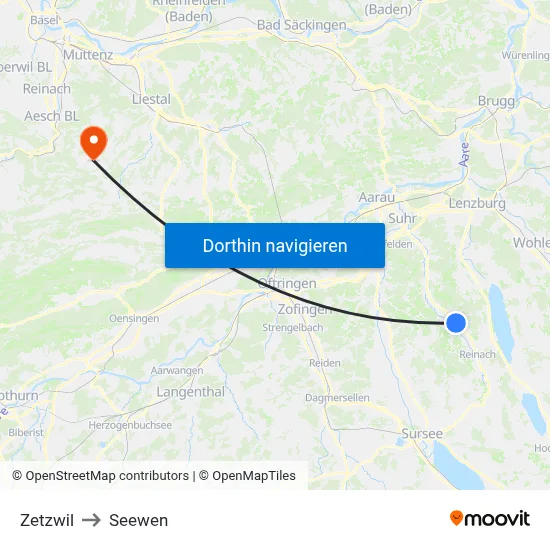 Zetzwil to Seewen map