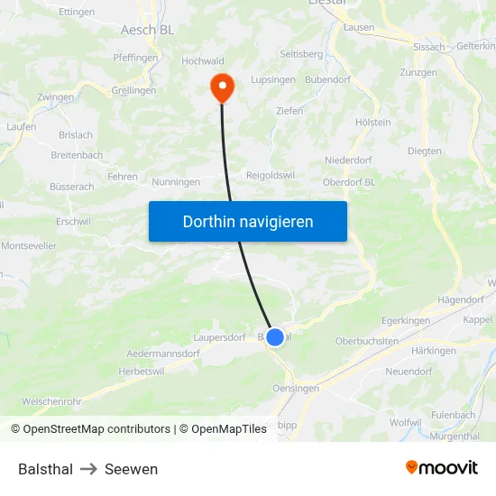 Balsthal to Seewen map