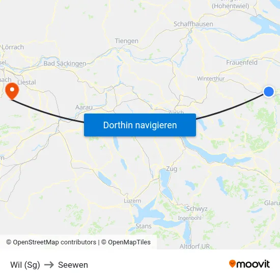 Wil (Sg) to Seewen map