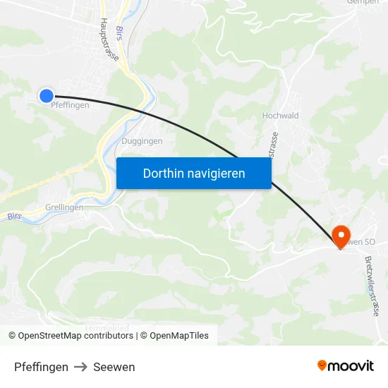 Pfeffingen to Seewen map