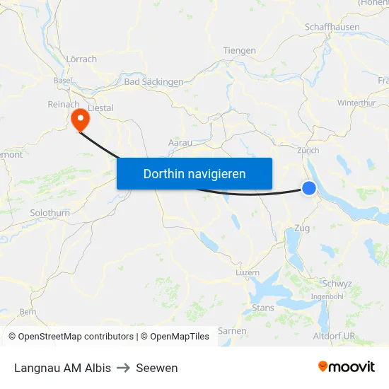 Langnau AM Albis to Seewen map