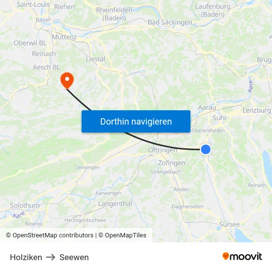 Holziken to Seewen map