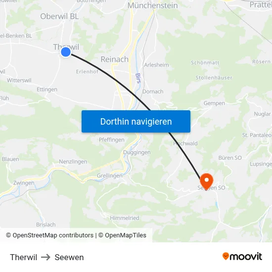 Therwil to Seewen map