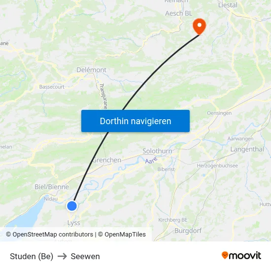Studen (Be) to Seewen map
