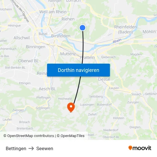 Bettingen to Seewen map