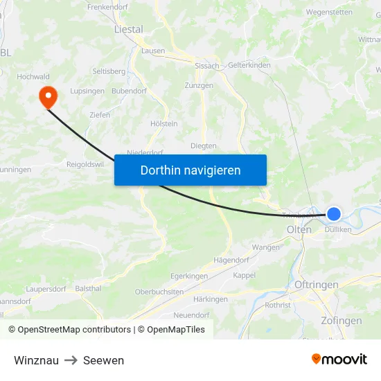 Winznau to Seewen map