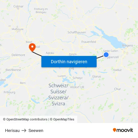 Herisau to Seewen map