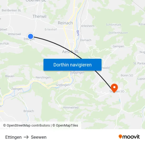 Ettingen to Seewen map
