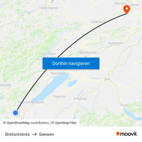 Bretonnières to Seewen map