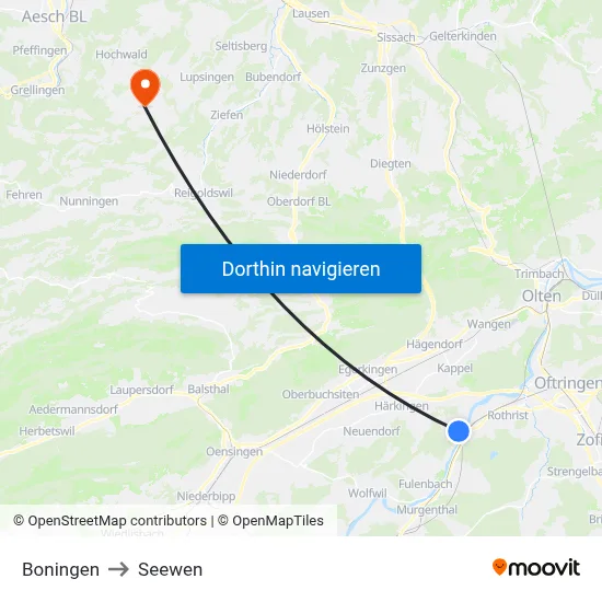 Boningen to Seewen map