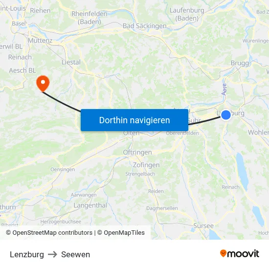 Lenzburg to Seewen map