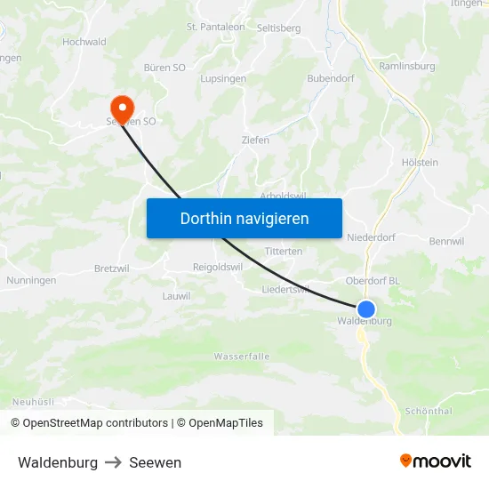 Waldenburg to Seewen map