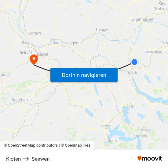 Kloten to Seewen map
