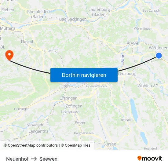 Neuenhof to Seewen map