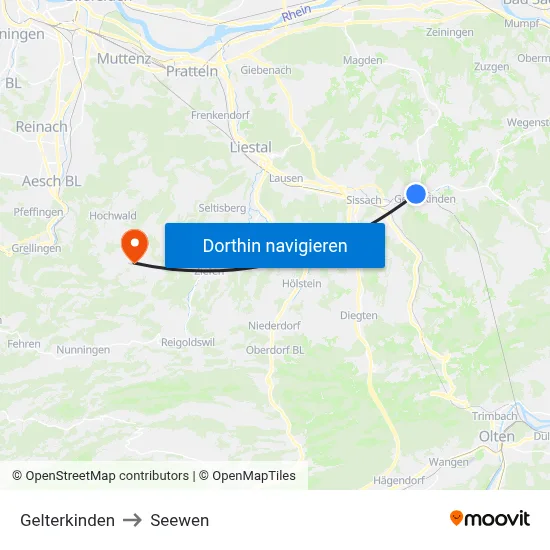 Gelterkinden to Seewen map