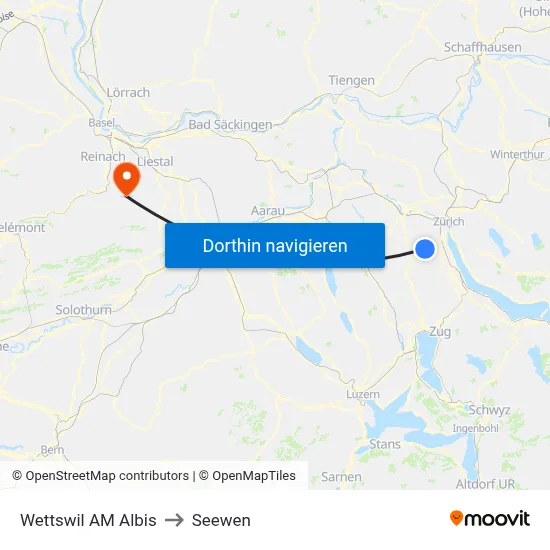 Wettswil AM Albis to Seewen map