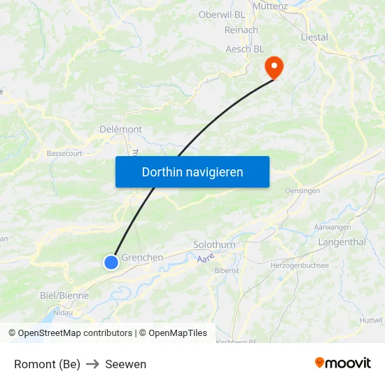 Romont (Be) to Seewen map