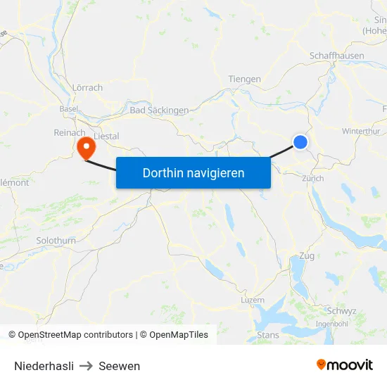 Niederhasli to Seewen map