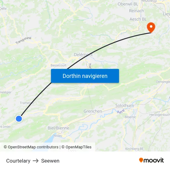 Courtelary to Seewen map