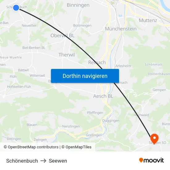 Schönenbuch to Seewen map