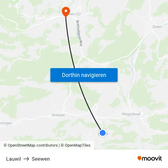 Lauwil to Seewen map
