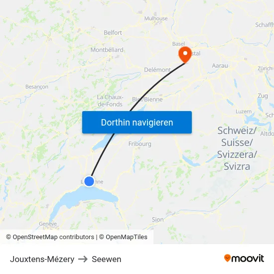 Jouxtens-Mézery to Seewen map