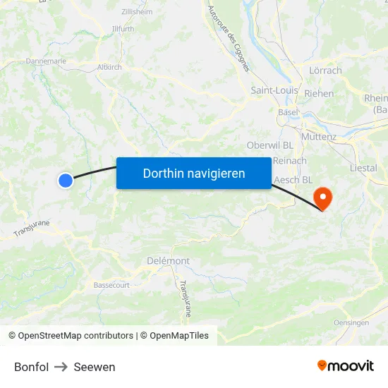 Bonfol to Seewen map