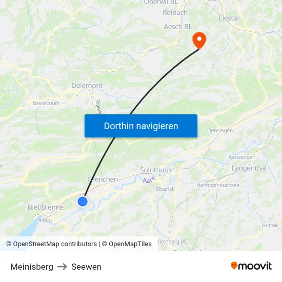 Meinisberg to Seewen map