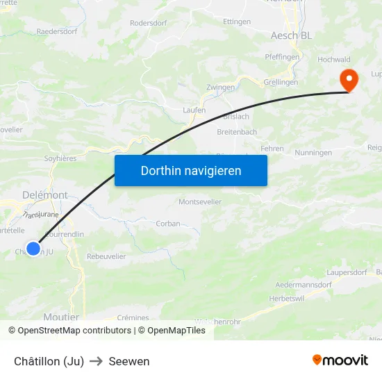 Châtillon (Ju) to Seewen map