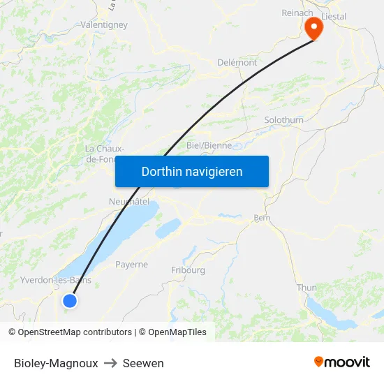 Bioley-Magnoux to Seewen map